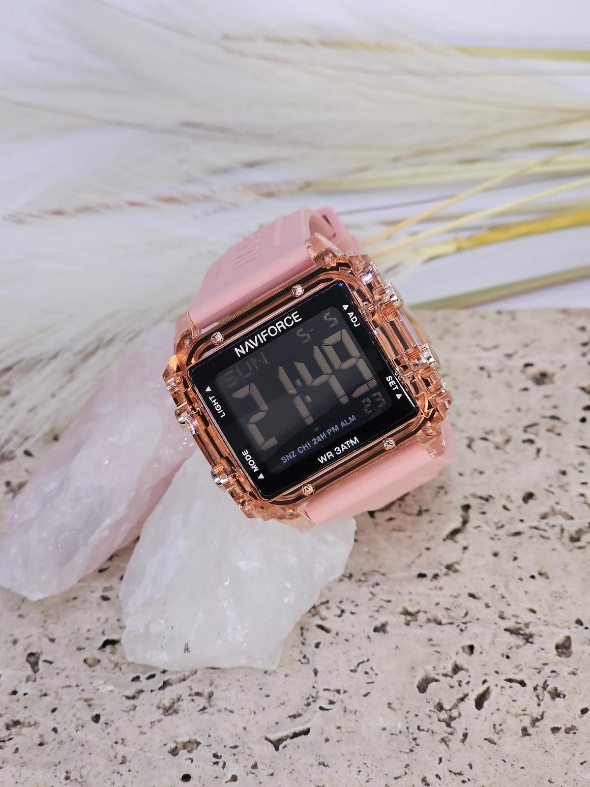 Naviforce NVF000123 Takvimli 41-45 mm Rose Gold Silikon Kordon Dijital Kadın Kol Saati