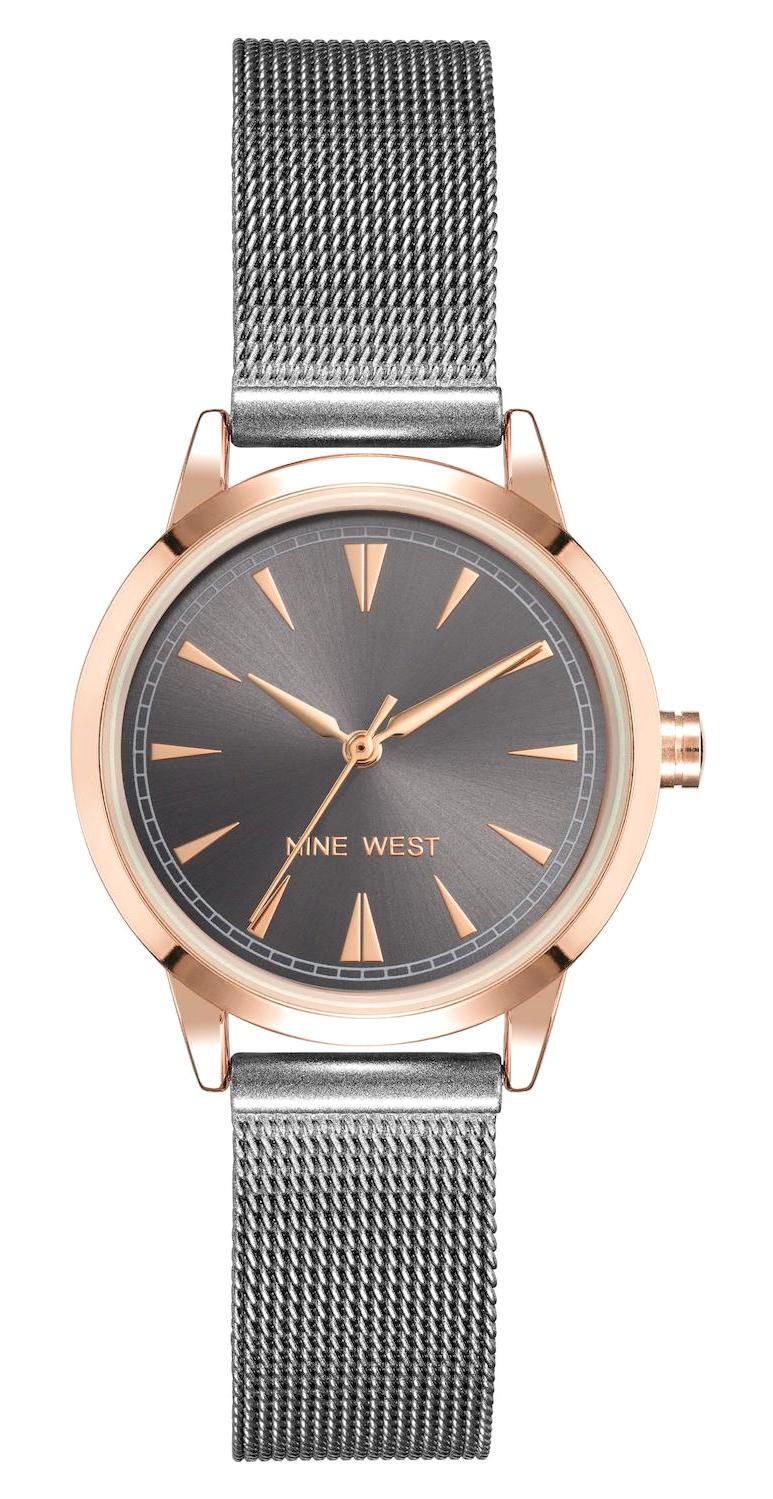 Nine West NW-2720GYRT 30 mm Gri Çelik-Hasır Kordon Analog Kadın Kol Saati