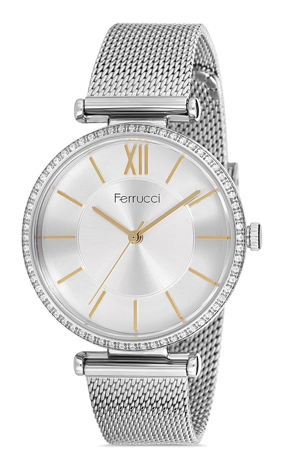 Ferrucci 9FM2096 38 mm Gri Çelik-Hasır Kordon Analog Kadın Kol Saati