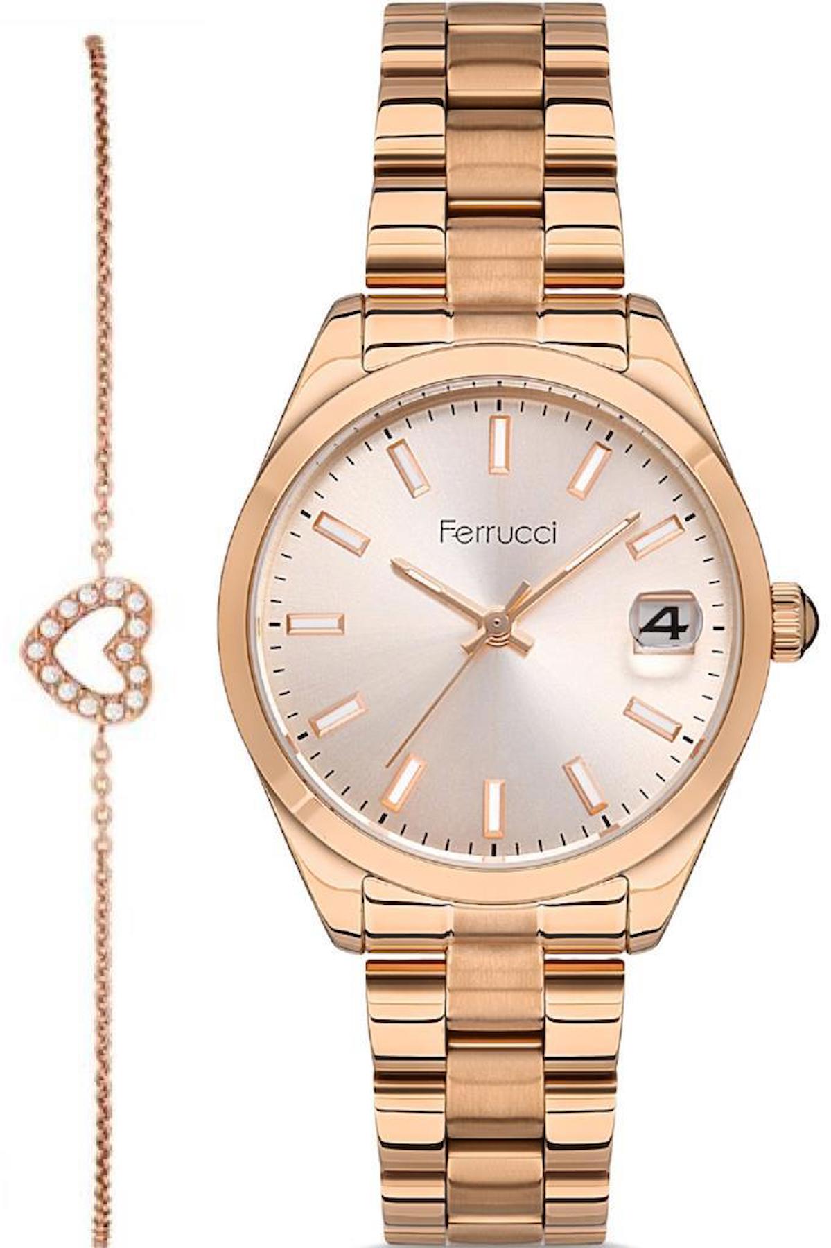 Ferrucci FC.0223.13276M.03 Takvimli 36 mm Rose Gold Çelik Kordon Analog Kadın Kol Saati