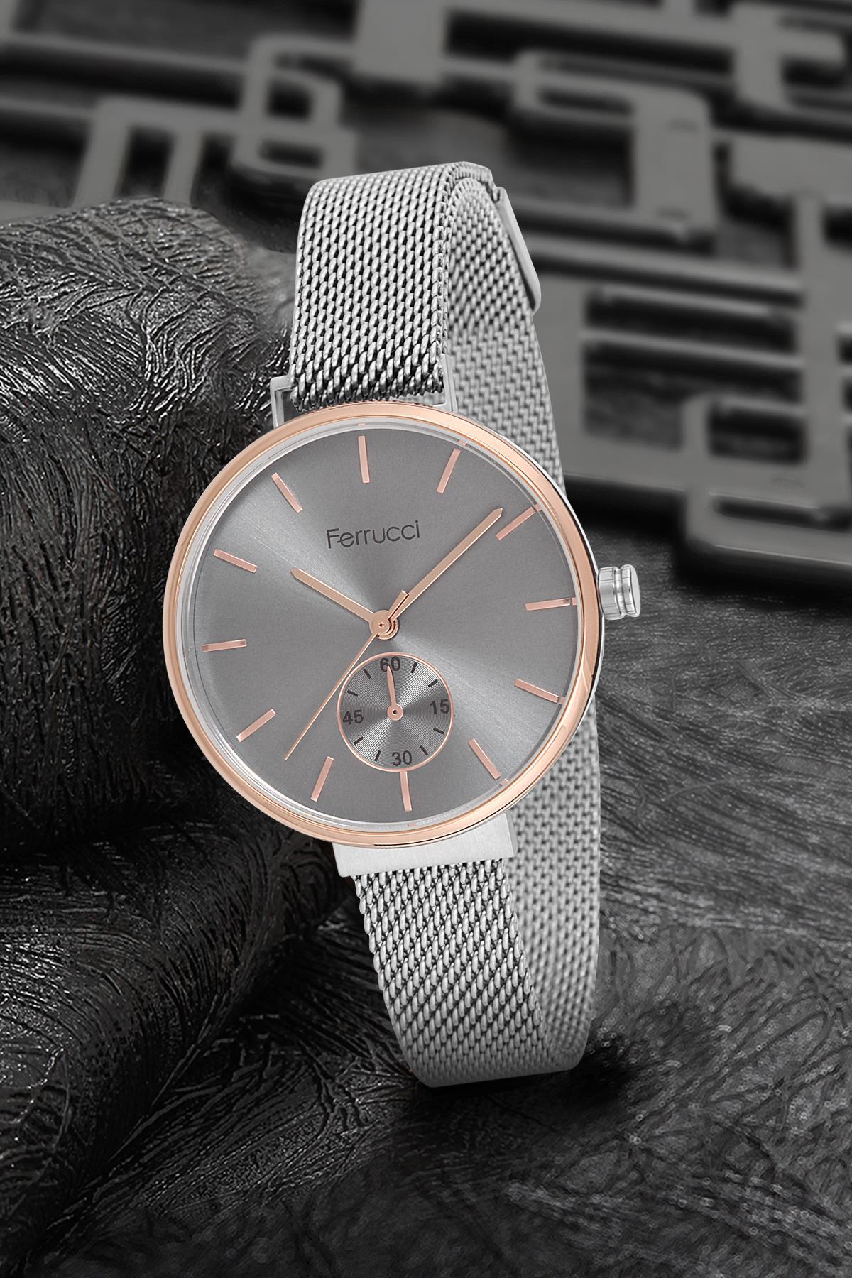 Ferrucci 9FM2468 36 mm Gri Metal Kordon Analog Kadın Kol Saati