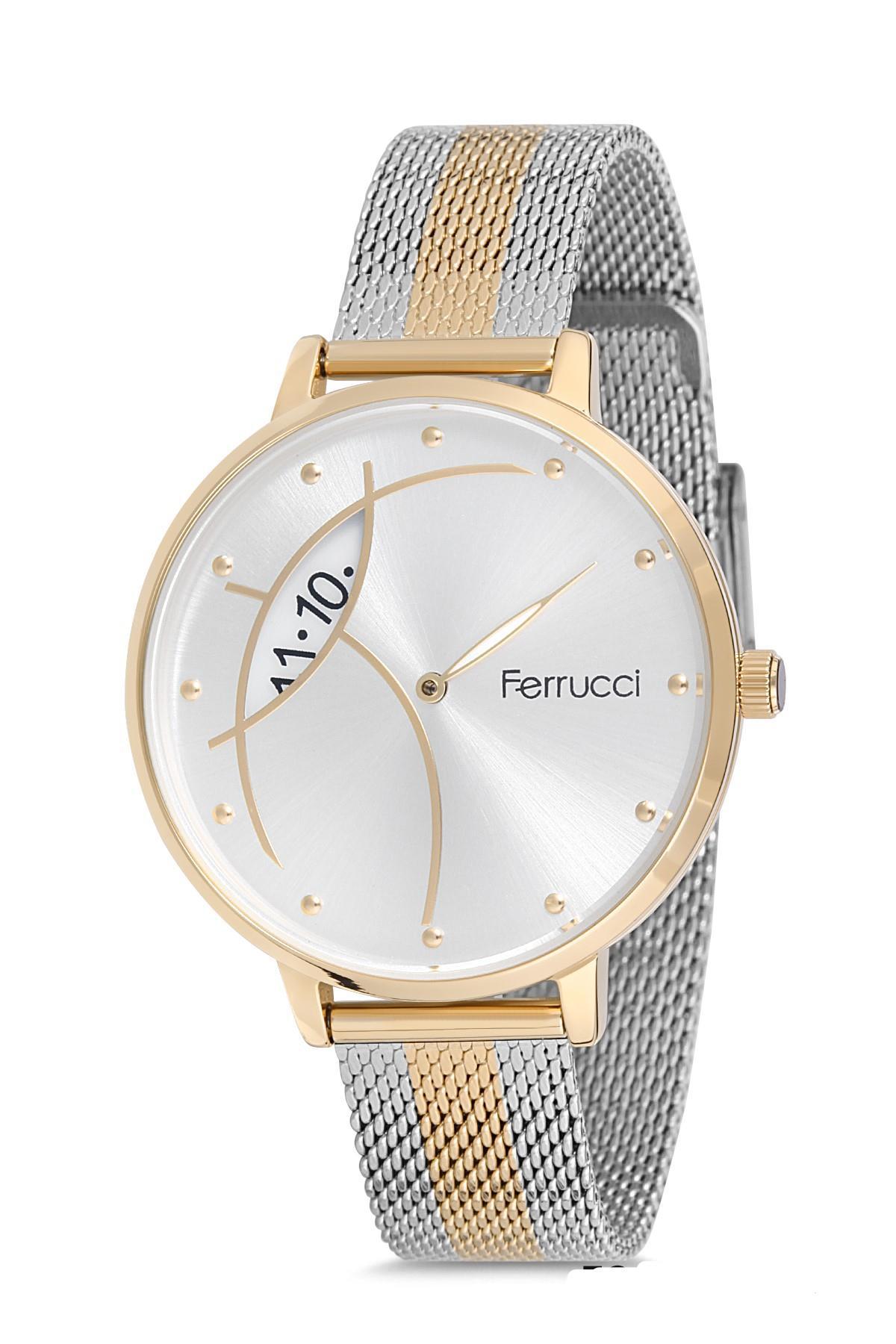 Ferrucci 9FM2344 38 mm Altın-Gri Çelik-Hasır Kordon Analog Kadın Kol Saati