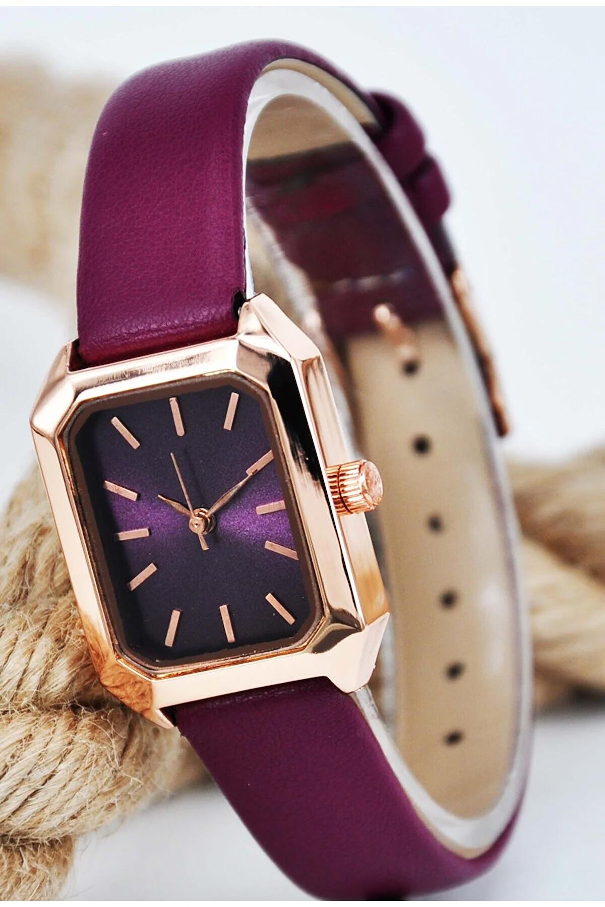 Storeay STA-156 26-30 mm Mor Deri Kordon Analog Kadın Kol Saati