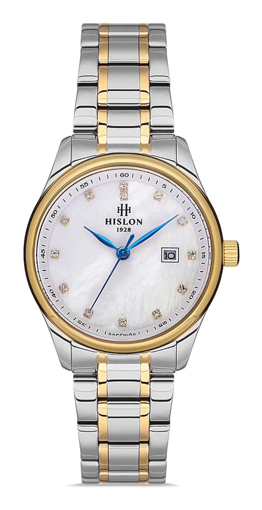 Hislon QL113T-09SG Takvimli 30 mm Altın-Gri Çelik Kordon Analog Kadın Kol Saati