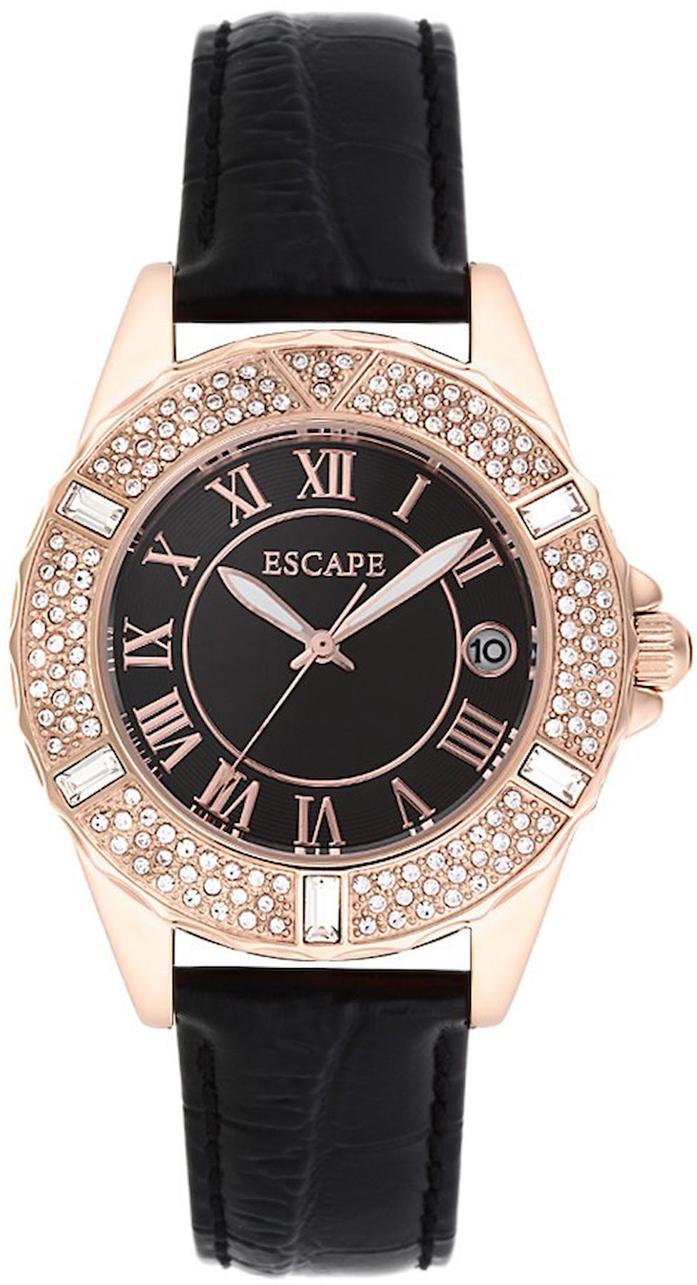 Escape EC1003-119 Takvimli 38 mm Siyah Deri Kordon Analog Kadın Kol Saati