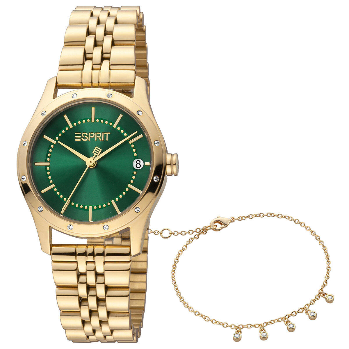Esprit ES1L223M3125 Takvimli 30 mm Altın Çelik Kordon Analog Kadın Kol Saati