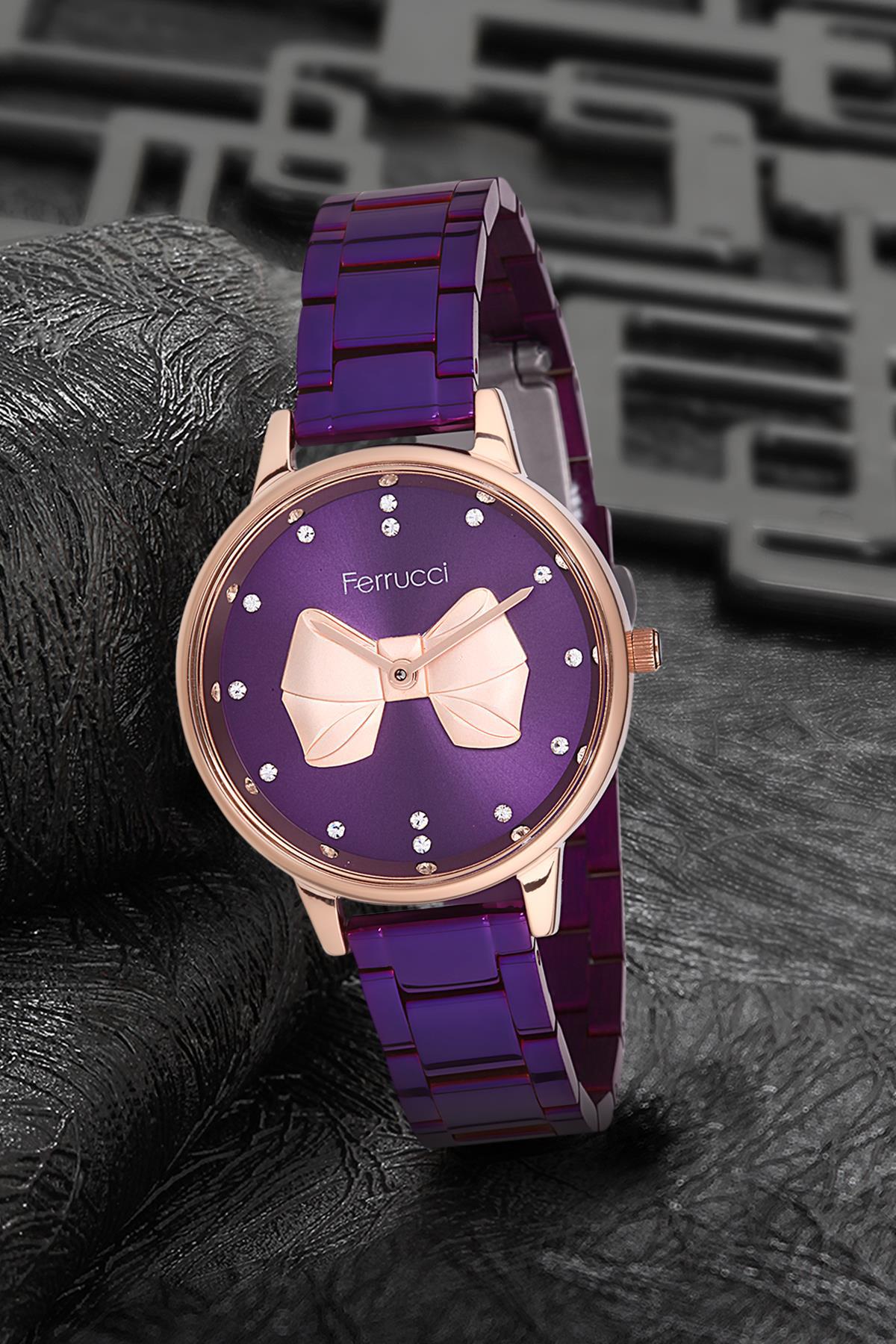 Ferrucci 9FM2494 36 mm Mor Metal Kordon Analog Kadın Kol Saati