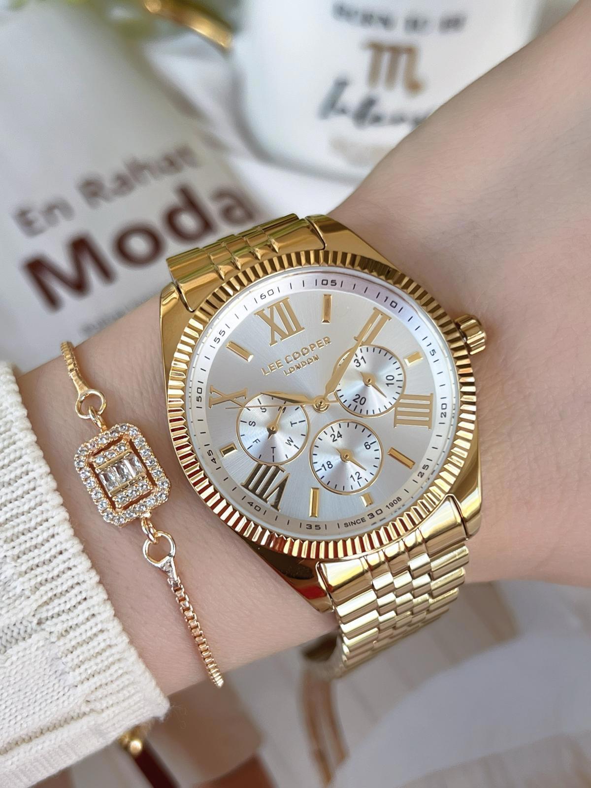 Lee Cooper LC7811.130 40 mm Altın Çelik Kordon Analog Kadın Kol Saati