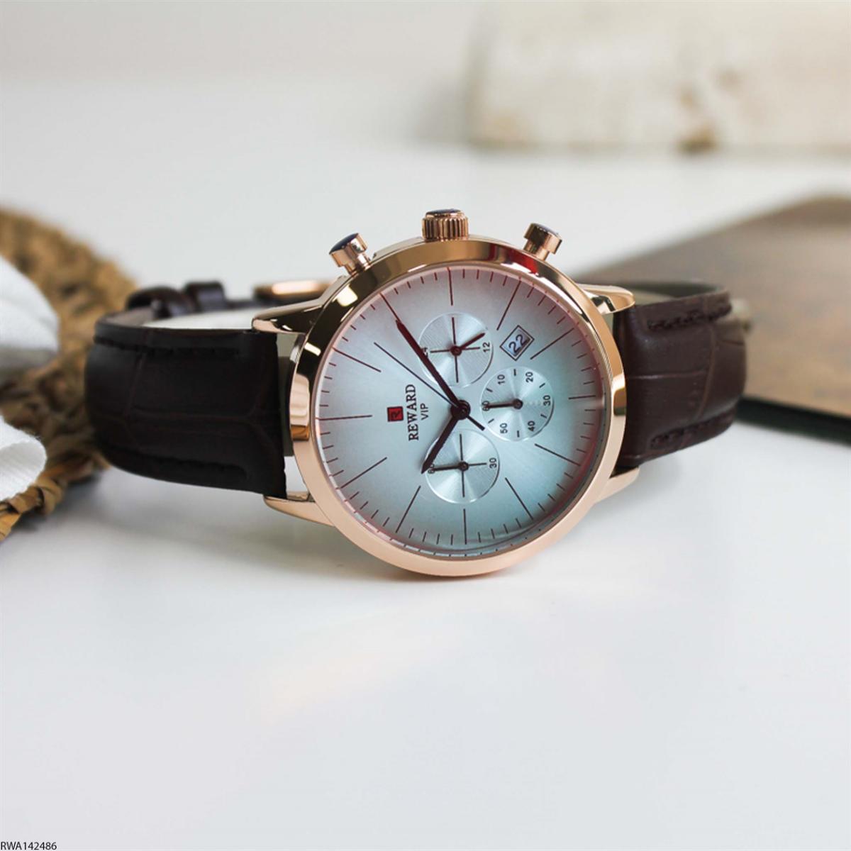 Reward RWA142486 Takvimli 38 mm Siyah Deri Kordon Analog Kadın Kol Saati