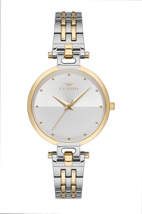 Ferro F21203A-D 34 mm Altın-Gri Metal Kordon Analog Kadın Kol Saati