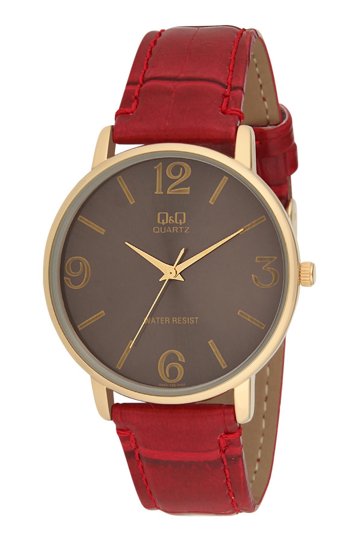 Q&Q 3A940 36 mm Kırmızı Deri Kordon Analog Kadın Kol Saati