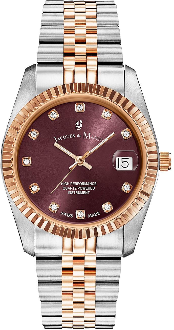 Jacques Du Manoir NRO.43 Takvimli 36 mm Gri-Rose Gold Çelik Kordon Analog Kadın Kol Saati