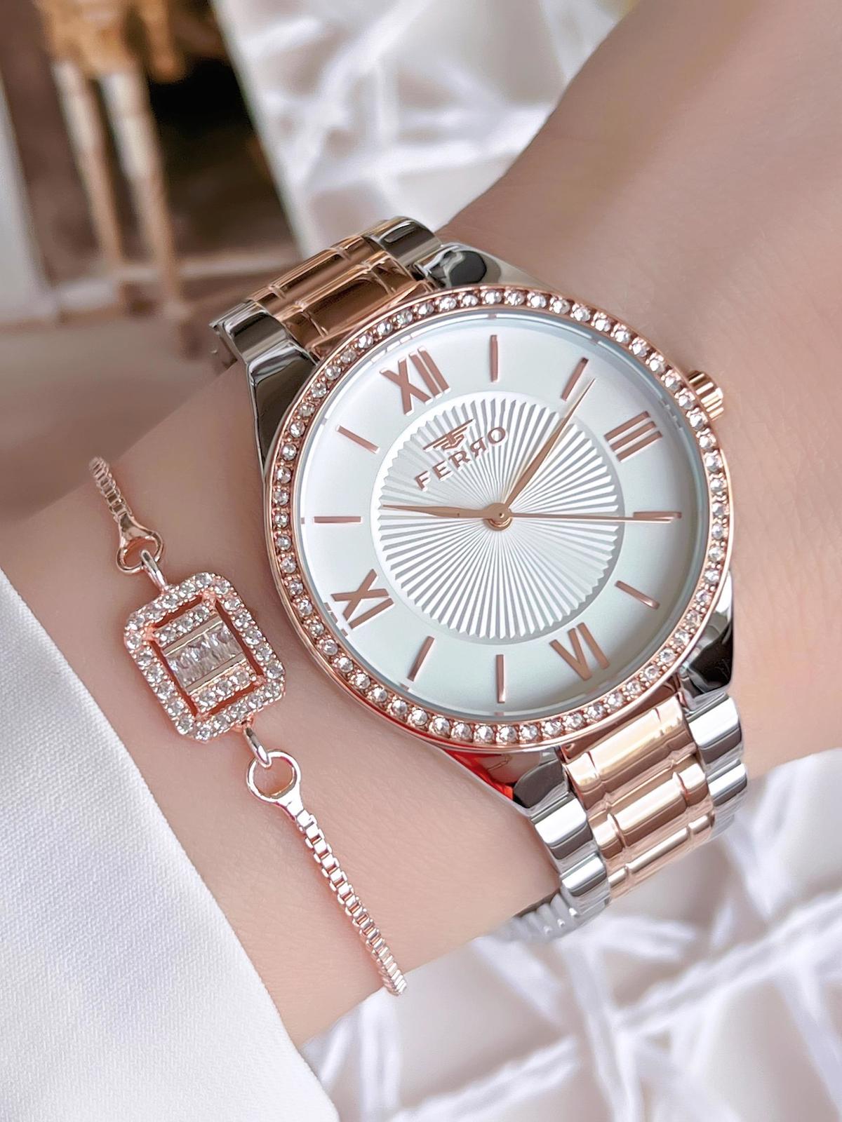 Ferro BFL21261-E 36 mm Gri-Rose Gold Çelik Kordon Analog Kadın Kol Saati