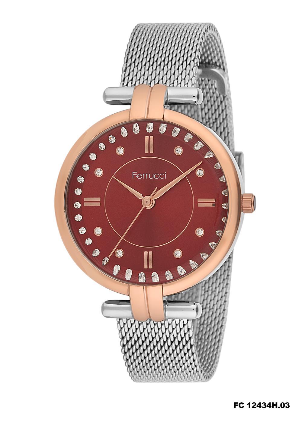 Ferrucci 9FM445 38 mm Gri Çelik-Hasır Kordon Analog Kadın Kol Saati
