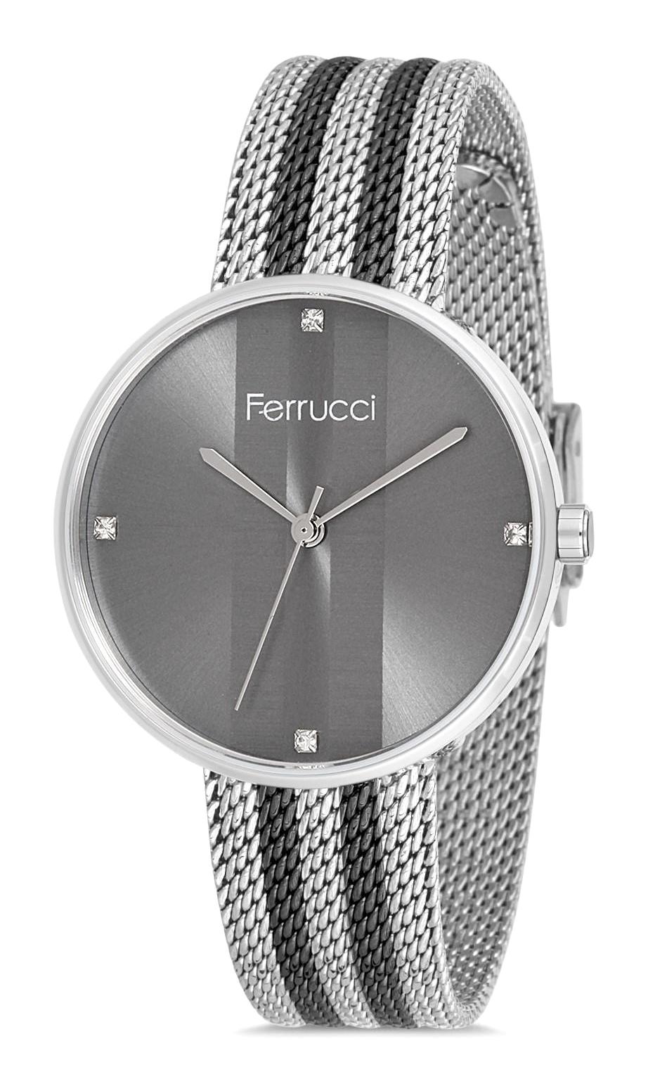 Ferrucci 9FM2072 38 mm Gri-Siyah Metal Kordon Analog Kadın Kol Saati