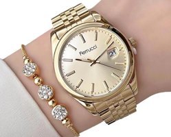 Ferrucci Takvimli 36 mm Altın Çelik Kordon Analog Kadın Kol Saati