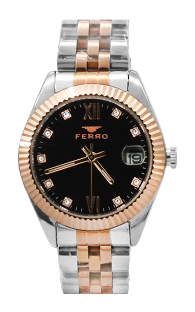 Ferro TH-F21924A-E7 Takvimli 40 mm Gri-Rose Gold Çelik Kordon Analog Kadın Kol Saati