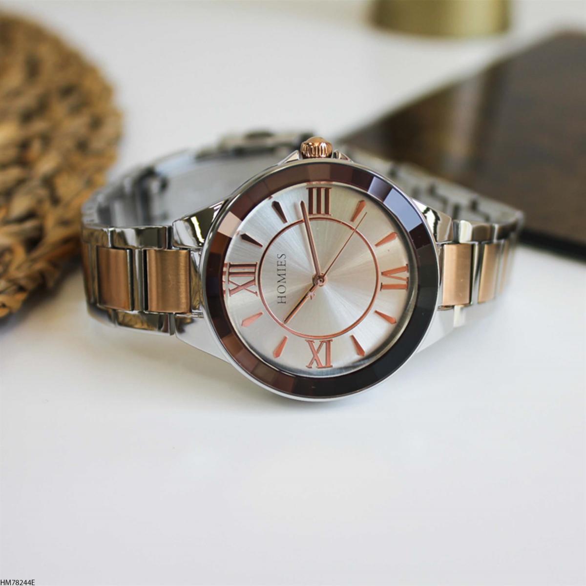 Homies HM78244E 35 mm Gri-Rose Gold Metal Kordon Analog Kadın Kol Saati