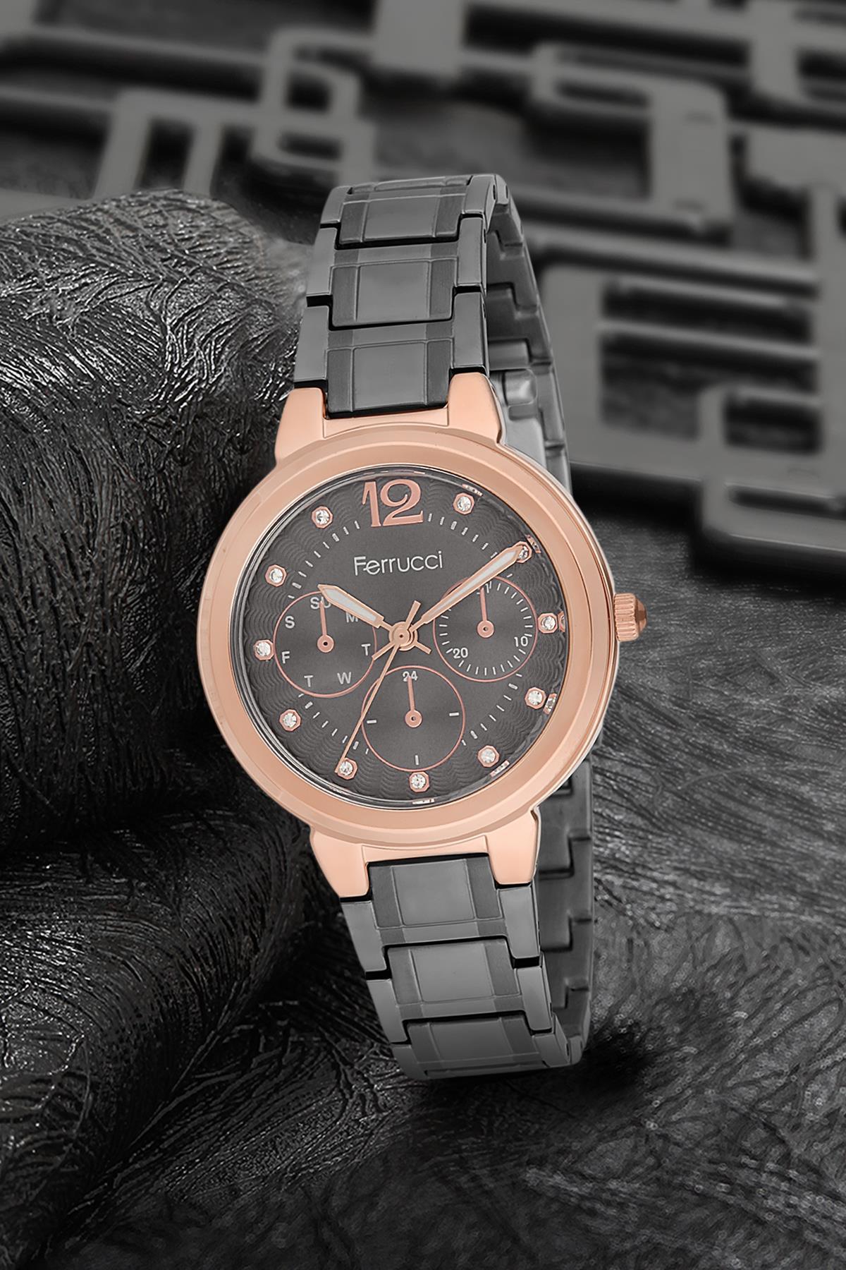 Ferrucci 9FM2419 38 mm Siyah Metal Kordon Analog Kadın Kol Saati