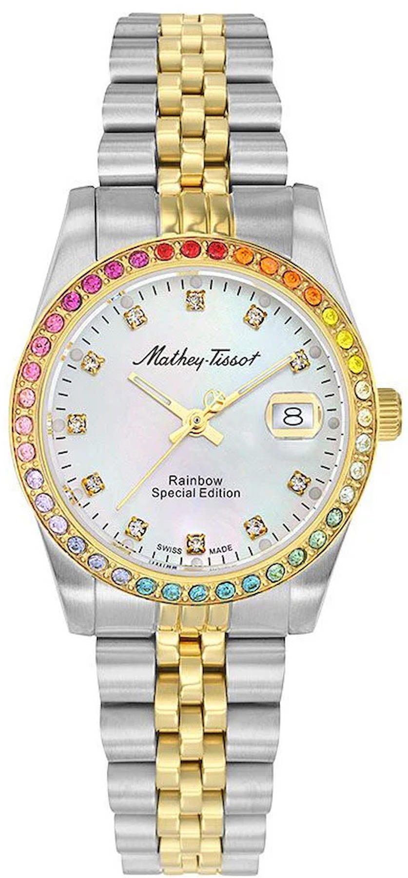 Mathey-Tissot D809BQYI Takvimli 36 mm Gri Çelik Kordon Analog Kadın Kol Saati