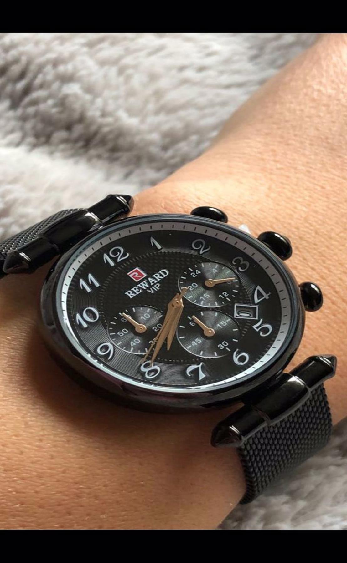 Reward RD-63069L-ABLK Takvimli 38 mm Siyah Metal Kordon Analog Kadın Kol Saati