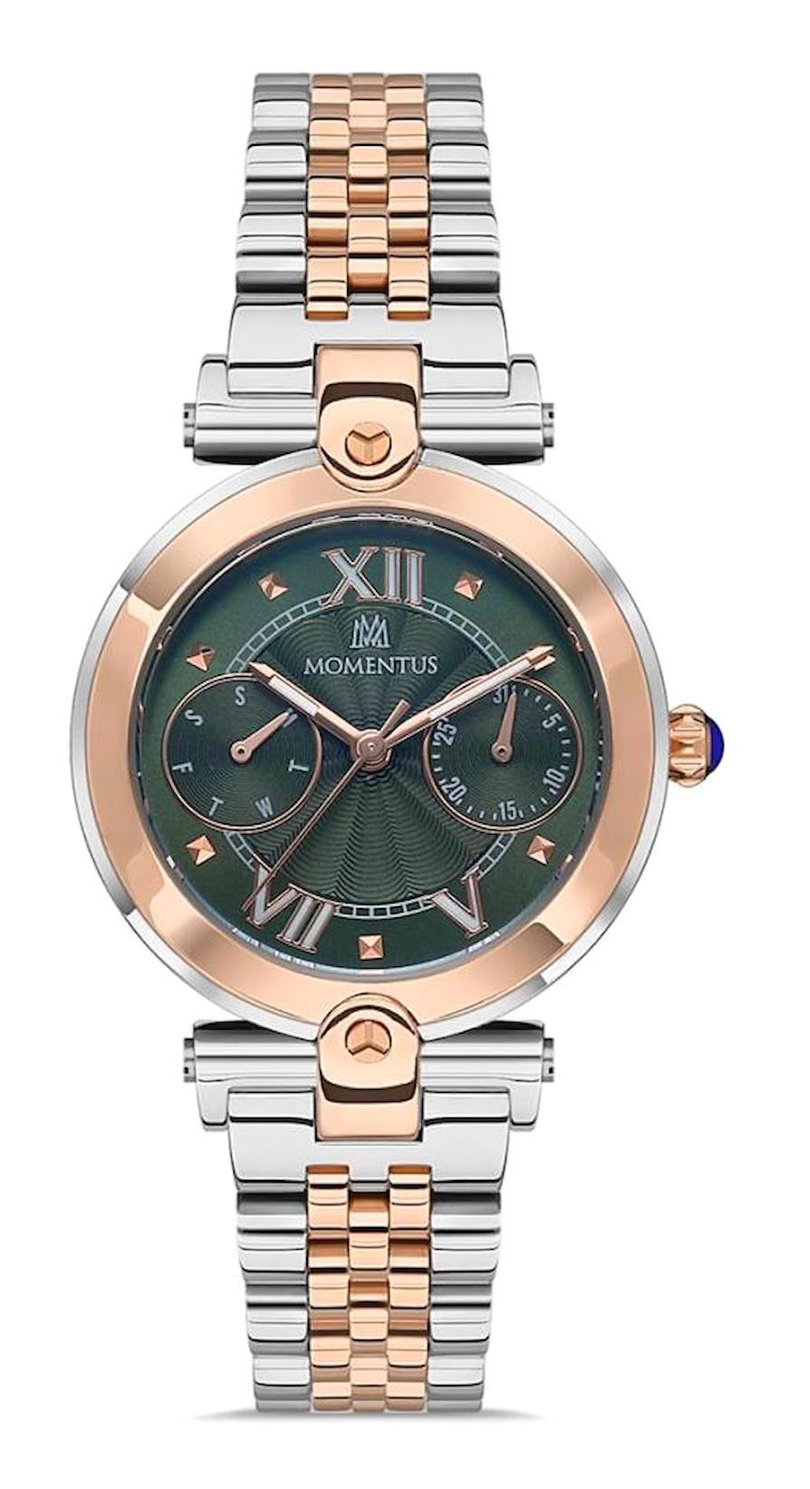 Momentus CS381T-15SR Takvimli 32 mm Gri-Rose Gold Çelik Kordon Analog Kadın Kol Saati