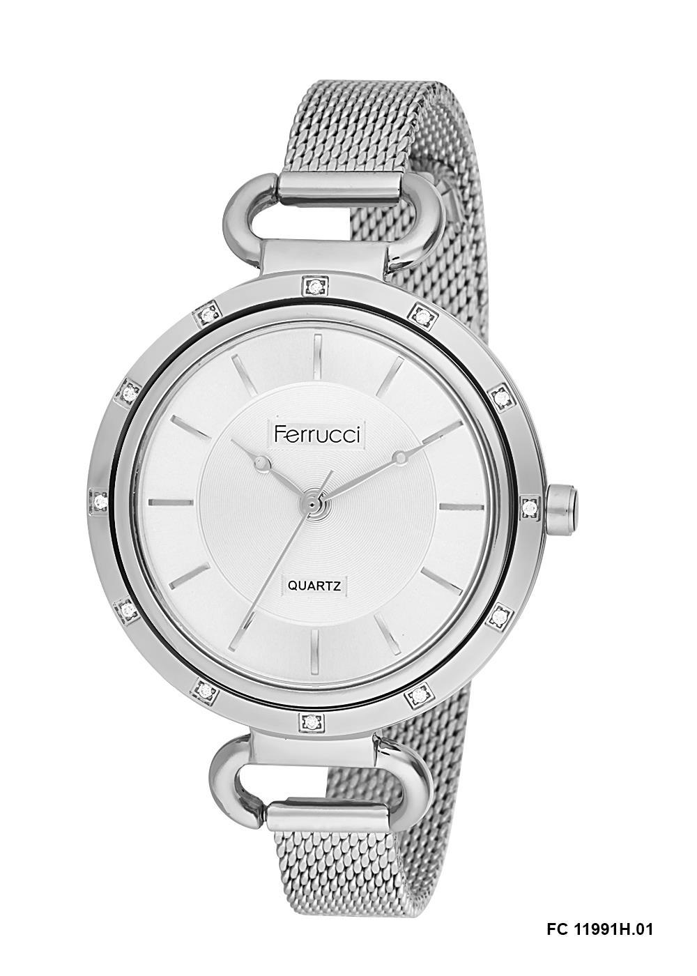 Ferrucci 9FM254 38 mm Gri Çelik-Hasır Kordon Analog Kadın Kol Saati