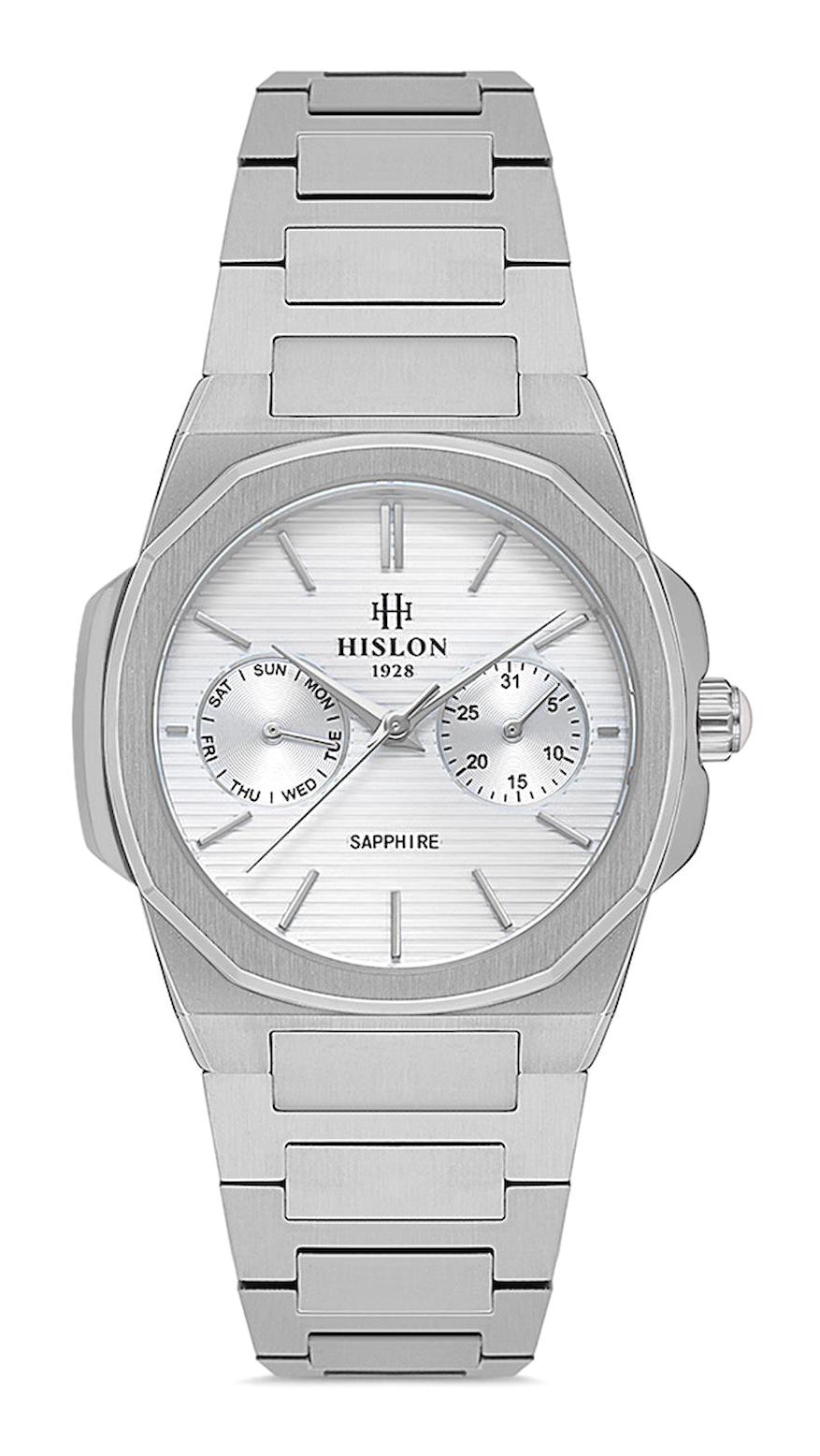 Hislon QT127S-02SS Takvimli 33 mm Gri Çelik Kordon Analog Kadın Kol Saati