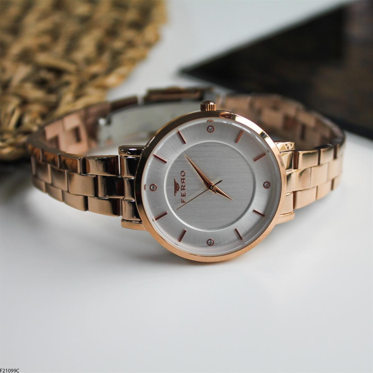 Ferro F21099C 36 mm Rose Gold Metal Kordon Analog Kadın Kol Saati