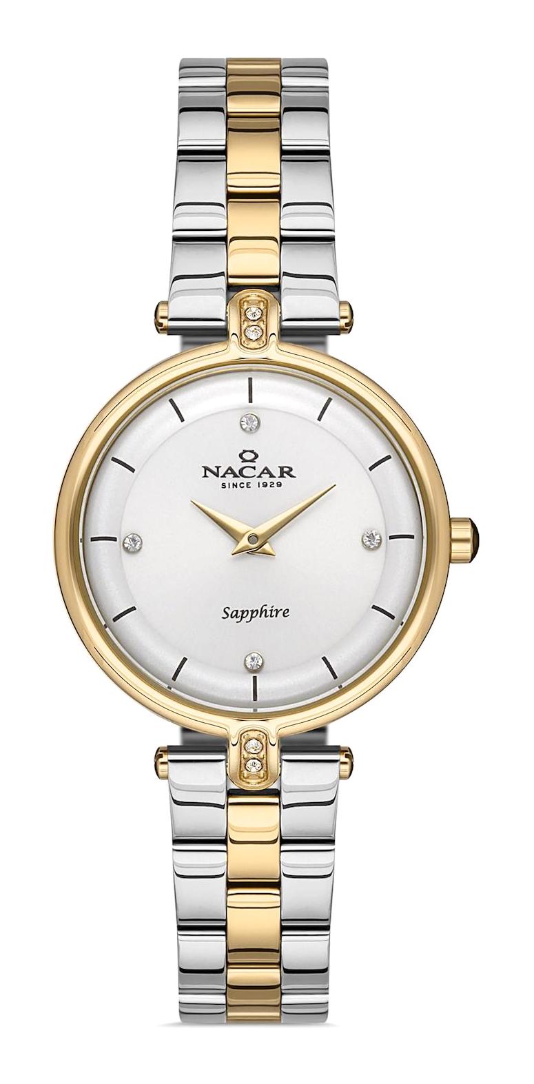 Nacar 3439C714-CSMS 30 mm Gri-Sarı Metal Kordon Analog Kadın Kol Saati