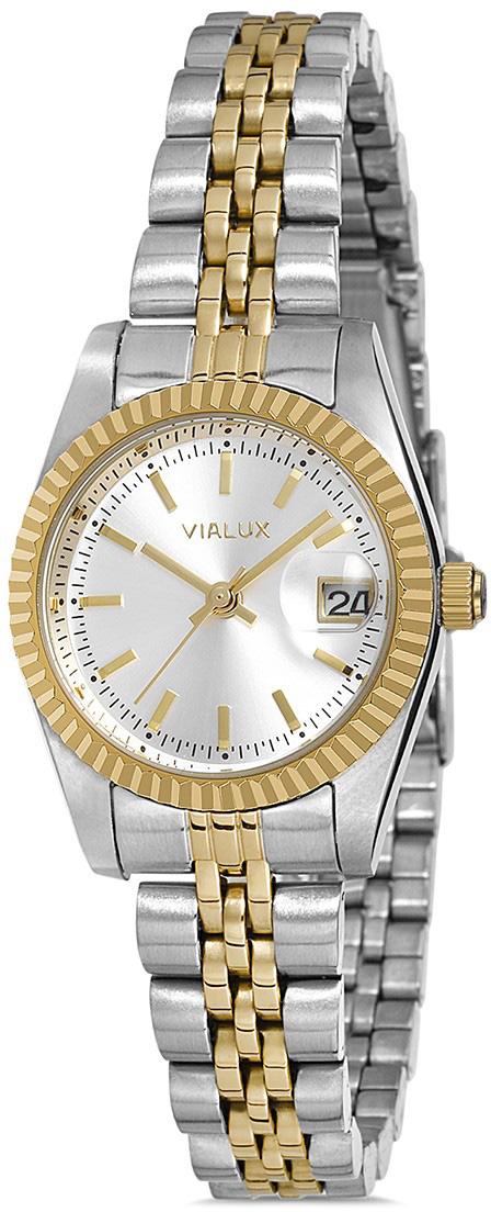 Vialux LJ526T-02SG Takvimli 34 mm Altın-Gri Çelik Kordon Analog Kadın Kol Saati