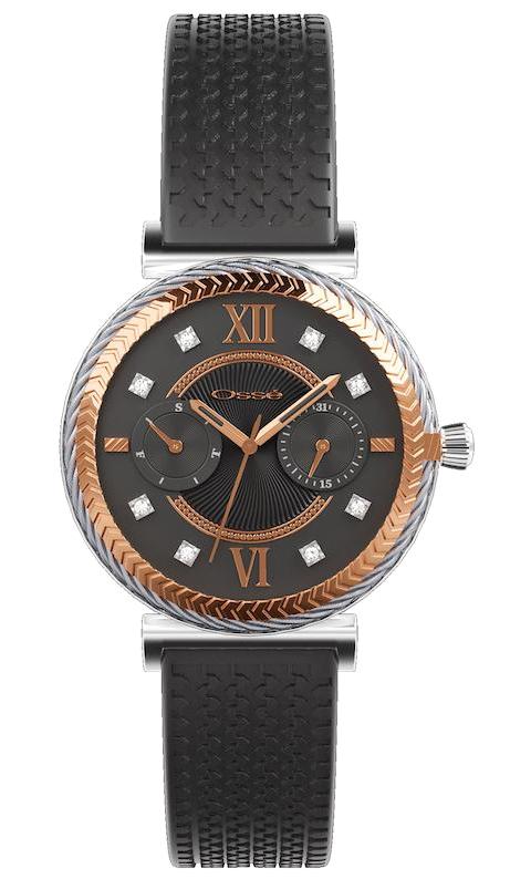 Osse 7080F Takvimli 35 mm Siyah Silikon Kordon Analog Kadın Kol Saati