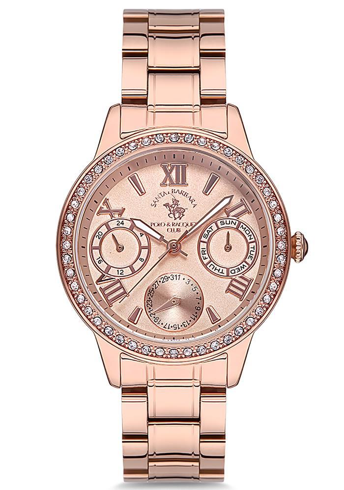 Santa Barbara Polo & Racquet Club SB.16.1001.4 Takvimli 34 mm Rose Gold Çelik Kordon Analog Kadın Kol Saati