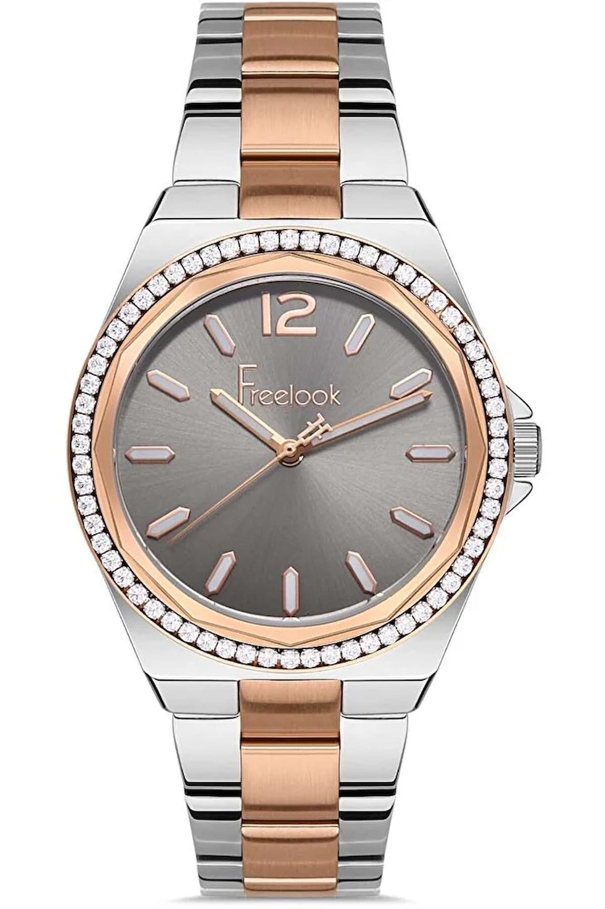 Freelook FL.1.10093.1 36 mm Gri-Rose Gold Metal Kordon Analog Kadın Kol Saati