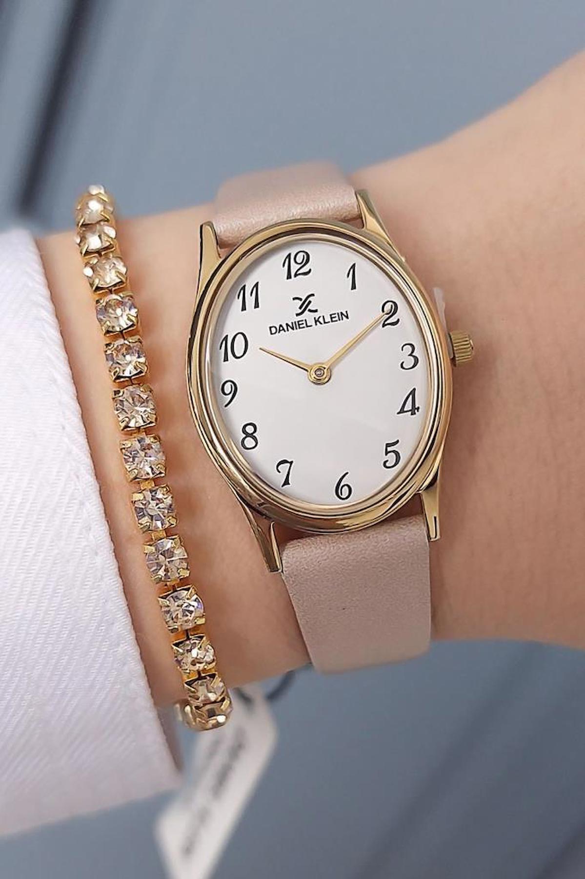 Daniel Klein 25 mm Krem Deri Kordon Analog Kadın Kol Saati
