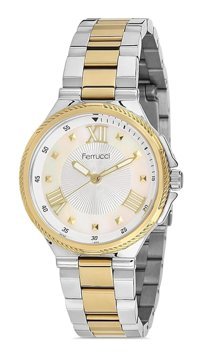 Ferrucci 36 mm Altın-Gri Çelik Kordon Analog Kadın Kol Saati