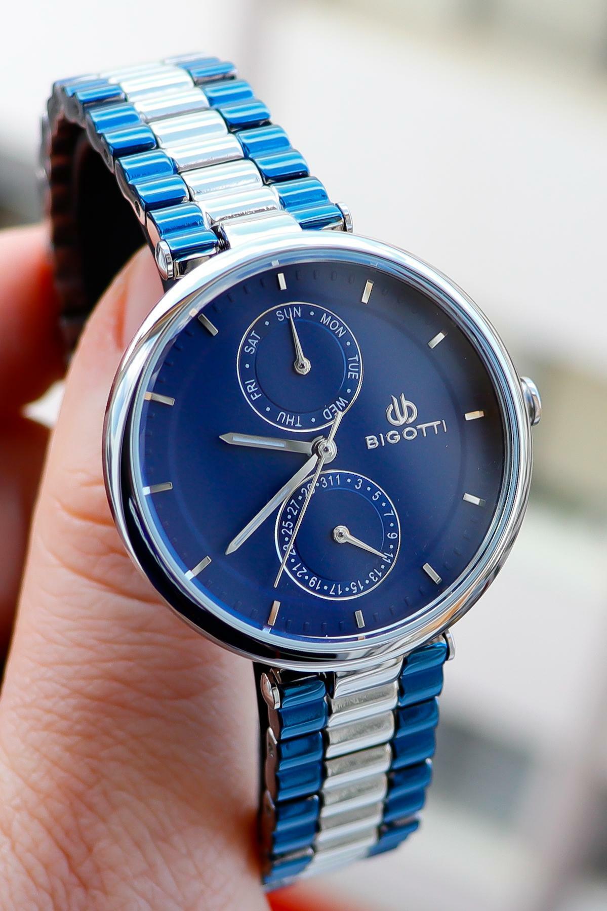 Bigotti 8680161655589 36 mm Beyaz-Lacivert Çelik Kordon Analog Kadın Kol Saati