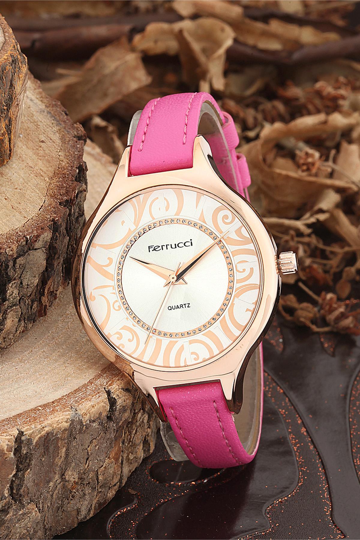 Ferrucci FRK924 39 mm Pembe Deri Kordon Analog Kadın Kol Saati