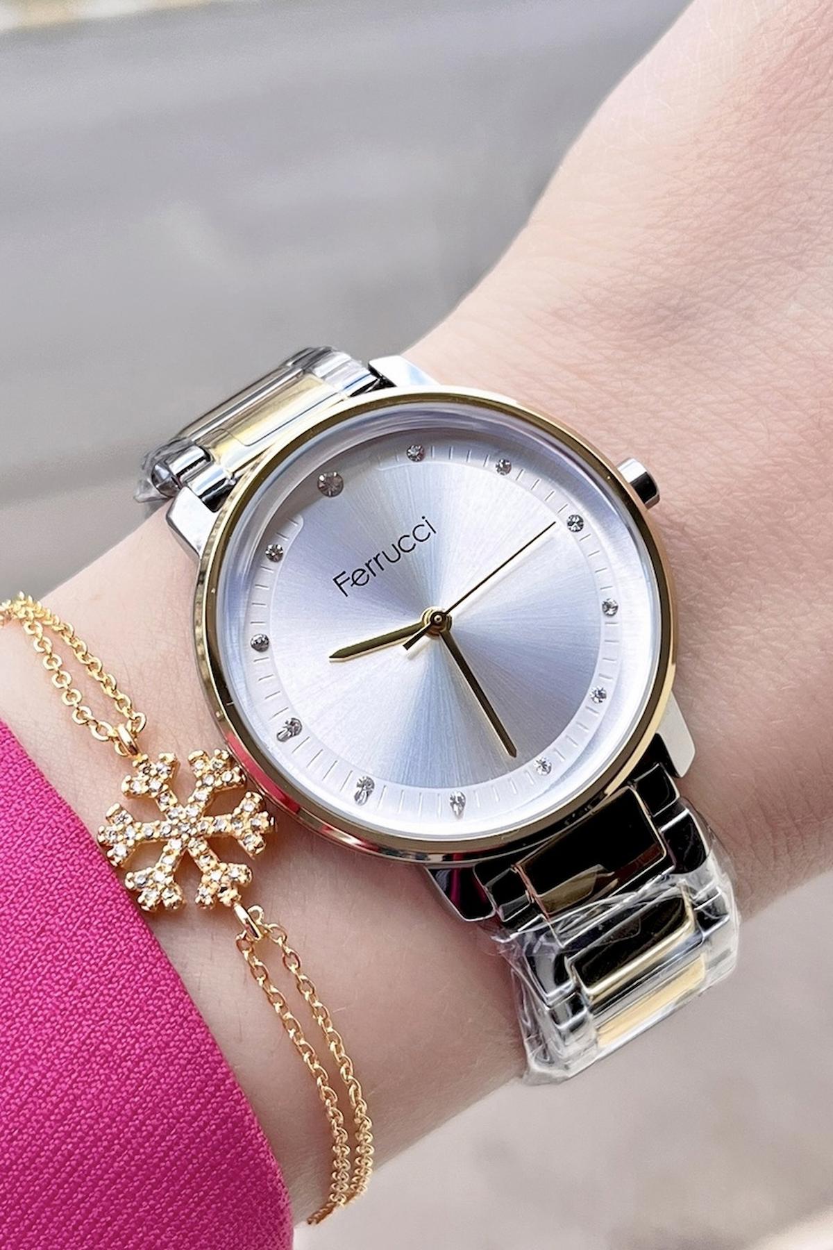 Ferrucci FCISTE5 35 mm Altın-Gri Çelik Kordon Analog Kadın Kol Saati