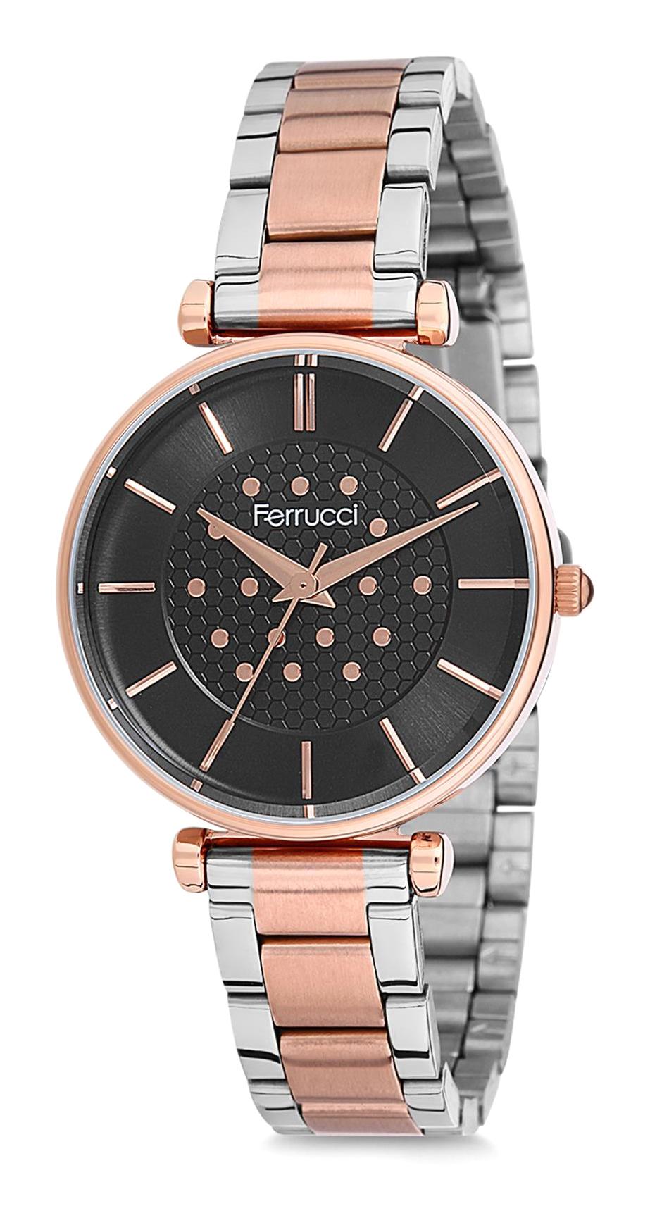 Ferrucci 9FM947 38 mm Gri-Rose Gold Metal Kordon Analog Kadın Kol Saati