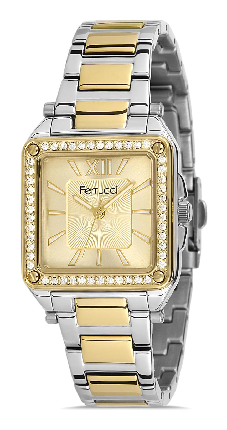 Ferrucci FFQ111614.A2 35 mm Altın-Gri Metal Kordon Analog Kadın Kol Saati