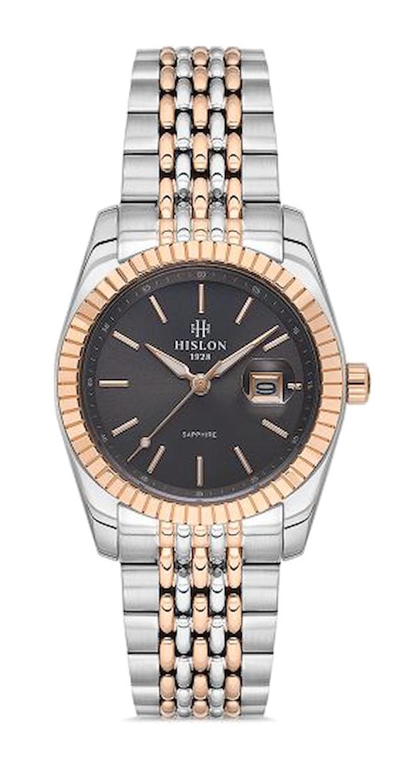 Hislon QL145T-05SR Takvimli 31 mm Gri-Rose Gold Çelik Kordon Analog Kadın Kol Saati