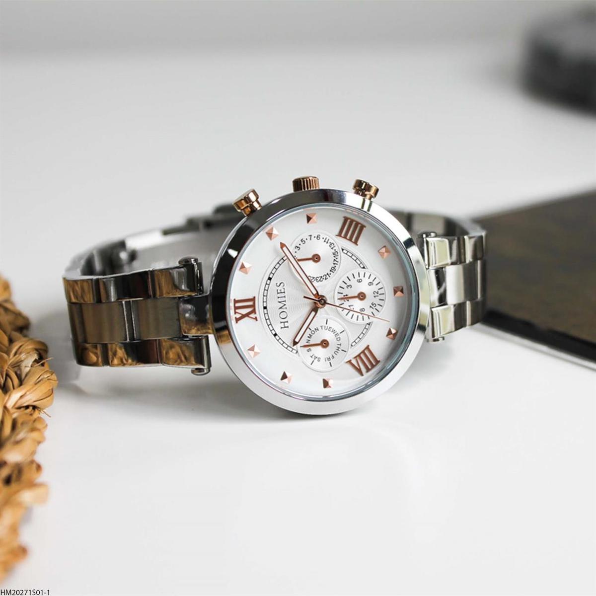 Homies HM20271S01-1 35 mm Gri Çelik Kordon Analog Kadın Kol Saati