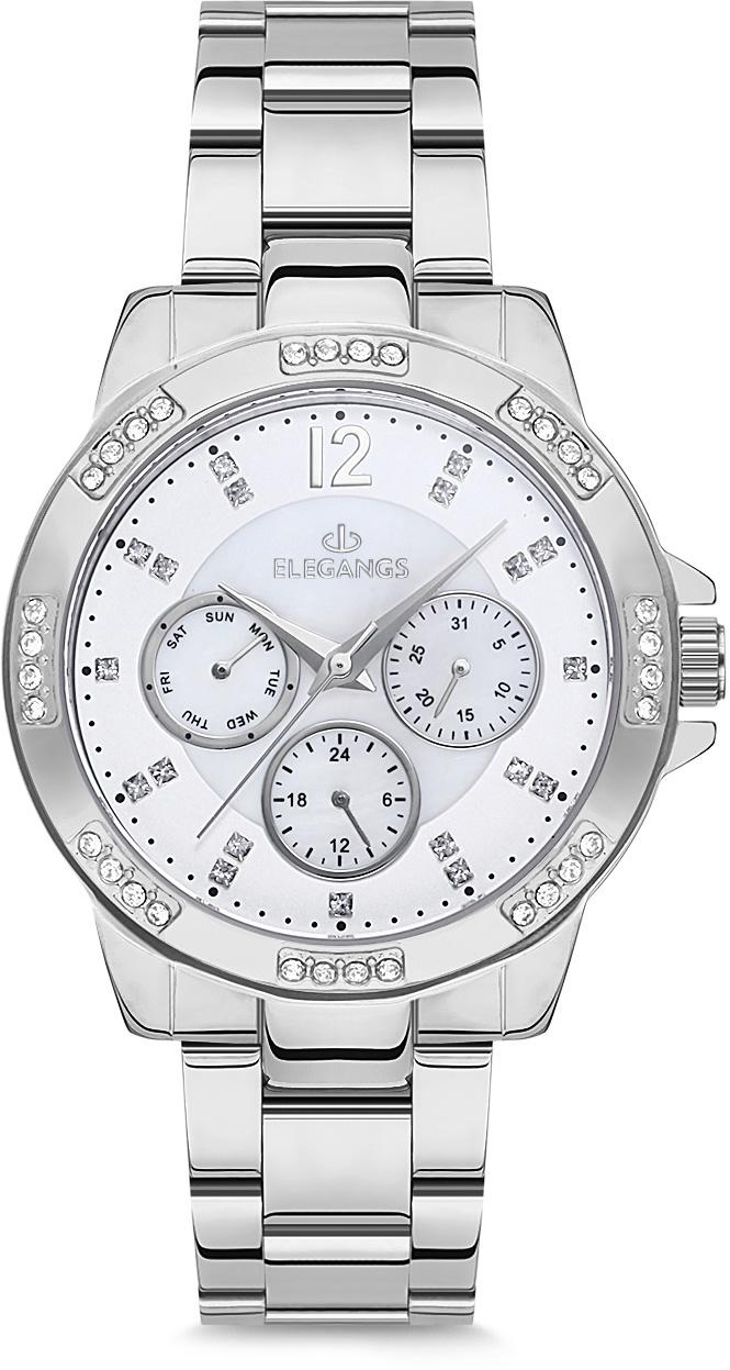 Elegangs EL2424.1 Takvimli 36 mm Gri Çelik Kordon Analog Kadın Kol Saati