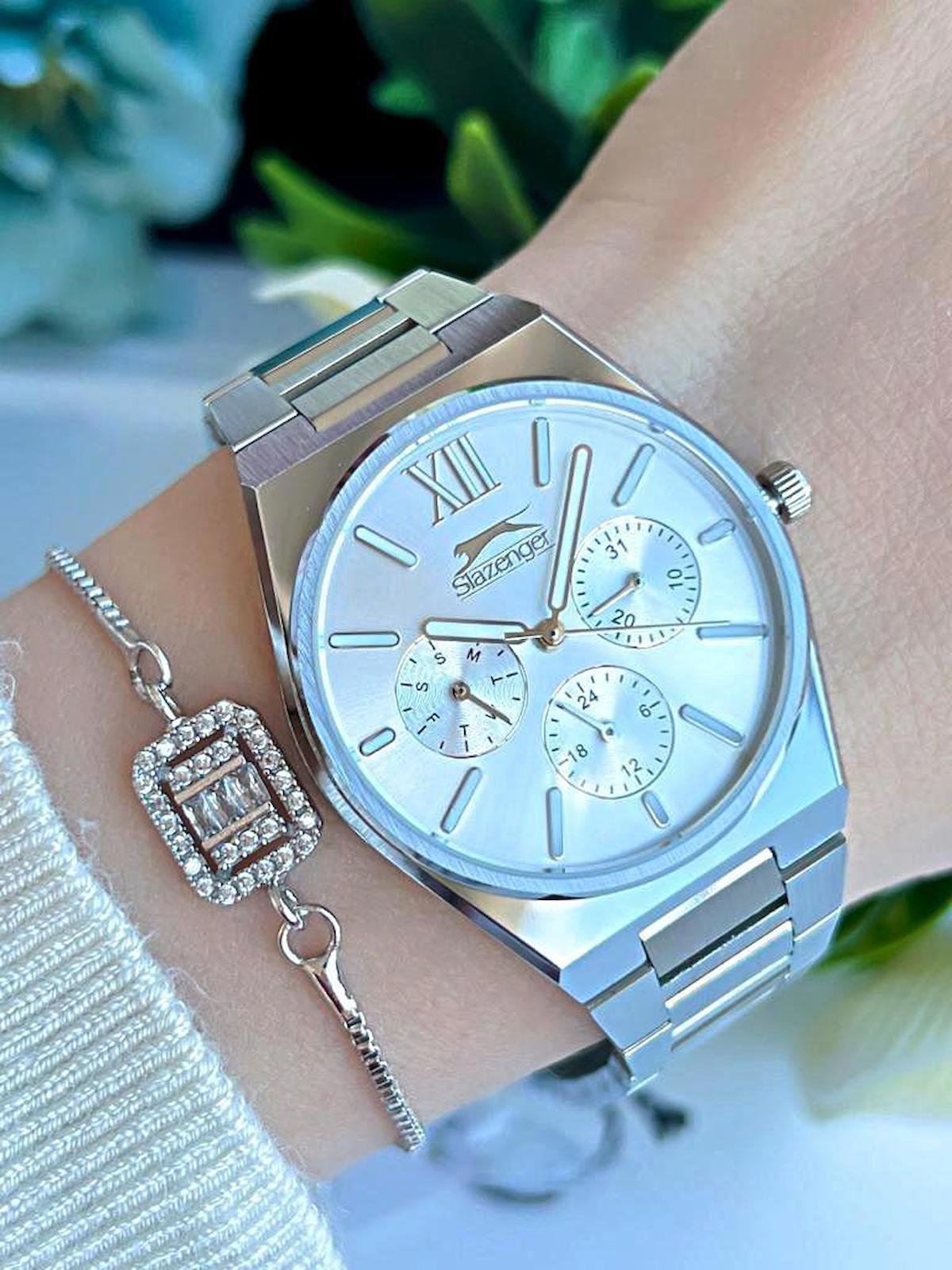 Slazenger SL.9.2243.4.01 Takvimli 36 mm Gri Çelik Kordon Analog Kadın Kol Saati