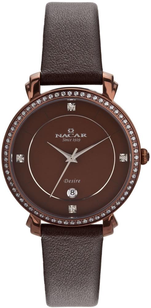 Nacar 09-396173-KKL2 Takvimli 36 mm Kahverengi Deri Kordon Analog Kadın Kol Saati