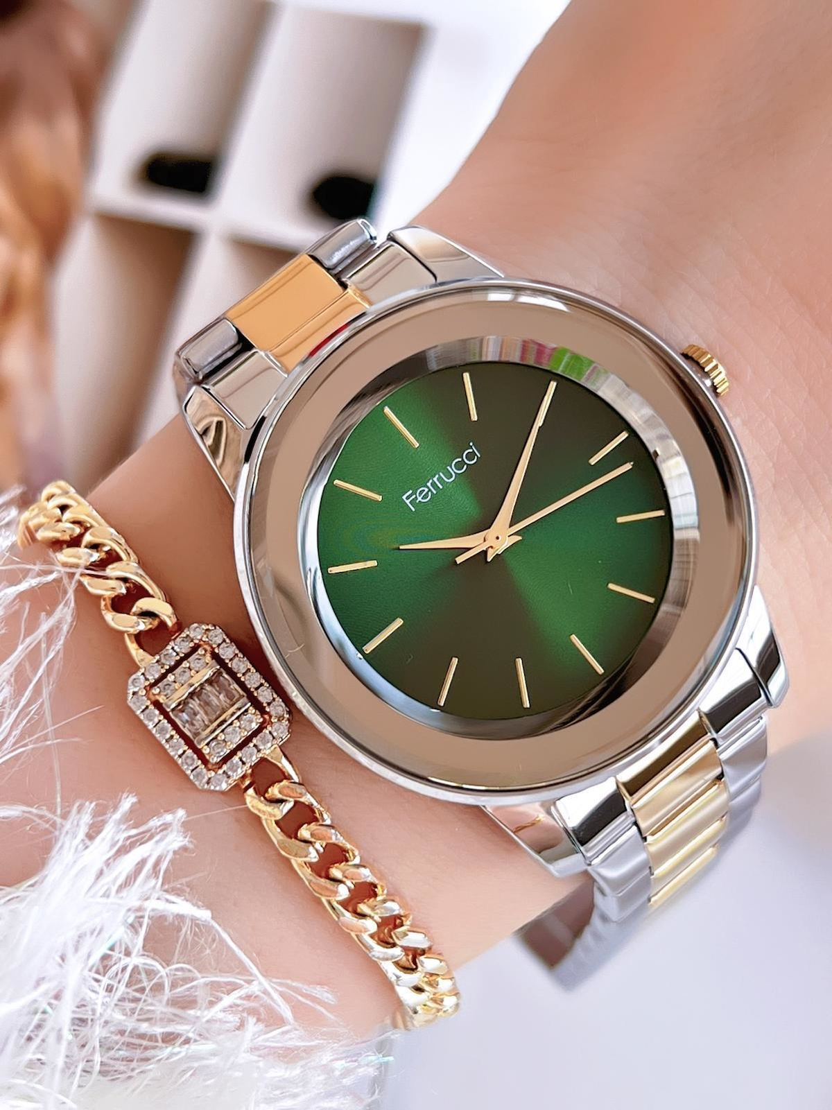 Ferrucci 38 mm Altın-Gri Çelik Kordon Analog Kadın Kol Saati