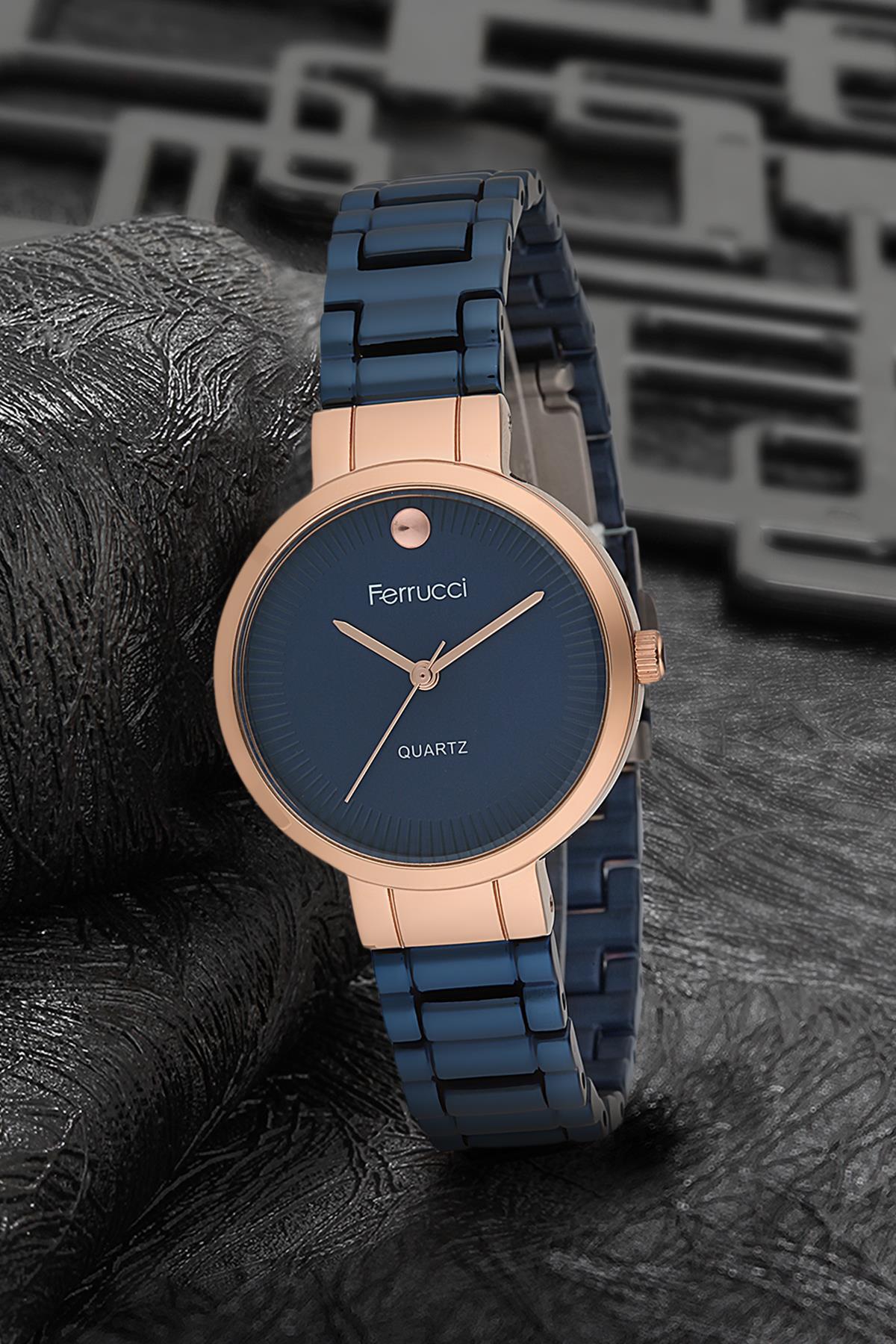 Ferrucci 9FM2408 38 mm Lacivert Metal Kordon Analog Kadın Kol Saati