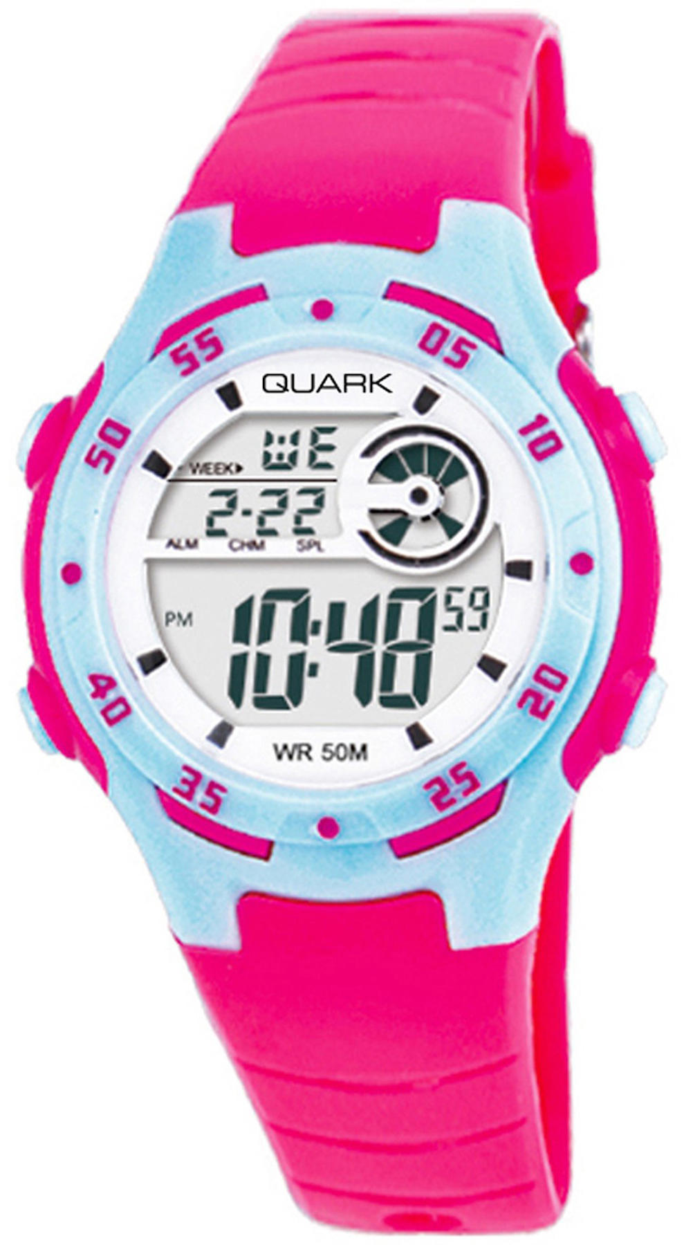 Quark QU-201L-11 Takvimli 34 mm Pembe Silikon Kordon Dijital Kadın Kol Saati