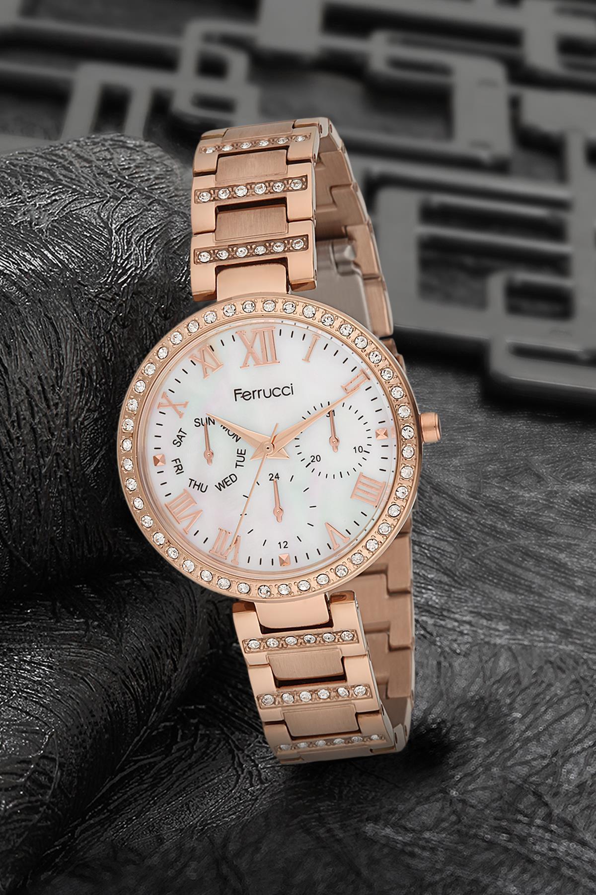Ferrucci 9FM2387 38 mm Rose Gold Metal Kordon Analog Kadın Kol Saati
